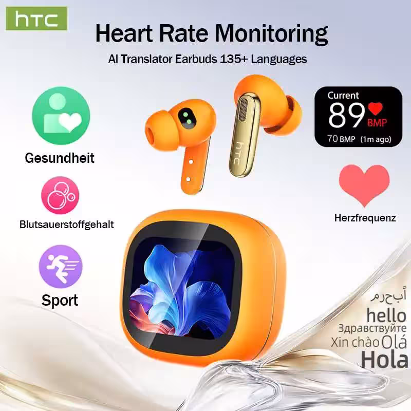 HTC Belaidės Bluetooth Ausinės su HD LCD Ekranu, Triukšmo Slopinimas, Sportui ir Muzikai