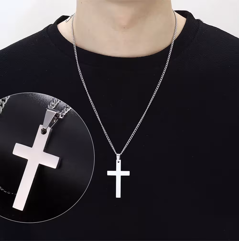 nerūdijančio plieno kryžiaus pakabukas