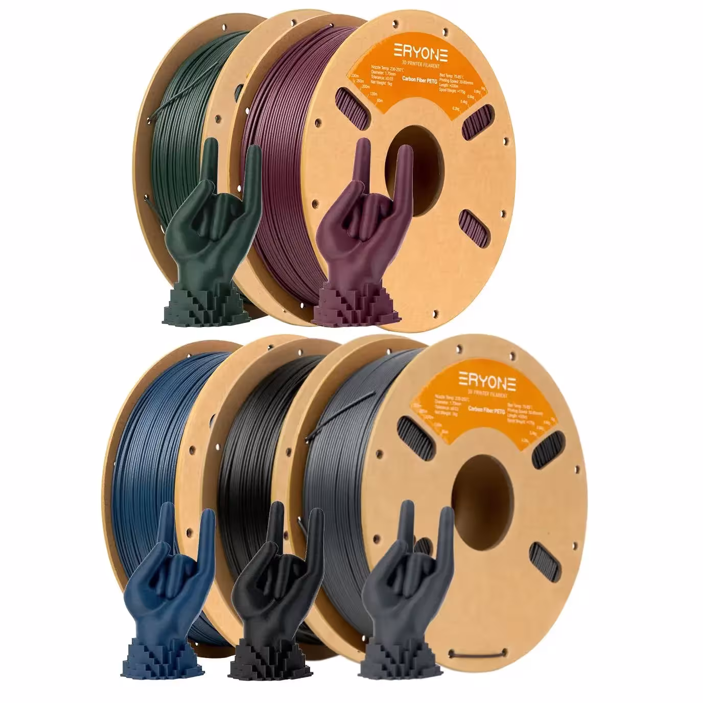 Filamento ERYONE PETG-CF 1kg, 1.75mm, rinforzato con fibra di carbonio, per stampanti 3D
