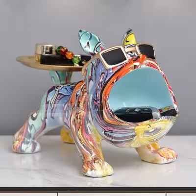 Ornament entrance entrance Home light luxury French dog shoe cabinet dog ornament tray entrance key storage big mouth dog 1