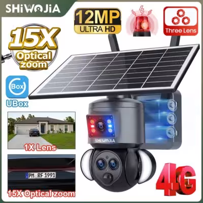 SHIWOJIA 4K 8MP Solar Camera 4G SIM/WIFI Security Outdoor Dual Lens Recording Humanoid Tracking Color Night Vision PTZ Cam 1