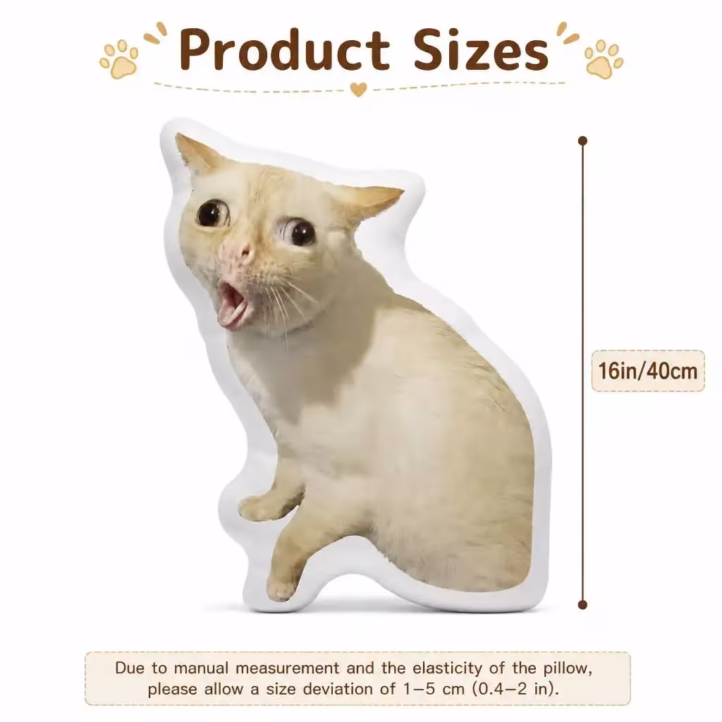 almohada con forma de gato sorprendido