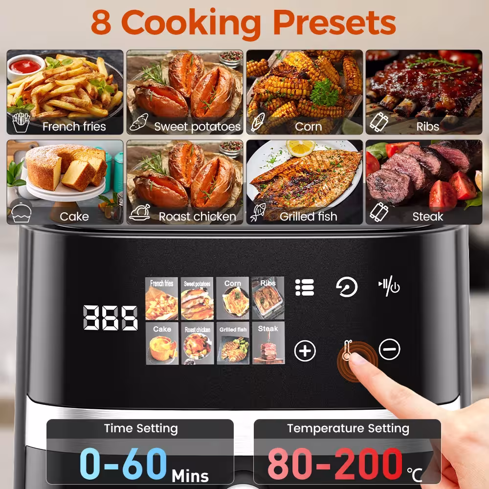 Patbrela air fryer, 5.5L, 1350W, oil-free, LED display with timer
