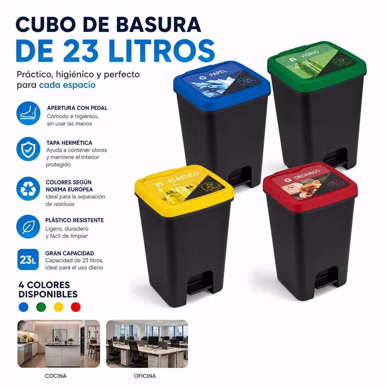cubo de basura con pedal de 23L
