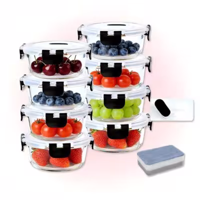 SAEIV 400/1040ml Glass Containers with Lids Borosilicate Rectangular Glass Tupperware BPA Free Airtight Secure Seal Meal Prep Containers Food Storage Containers for Microwave Dishwasher Fridge Kitchen Leftover Preservation 1
