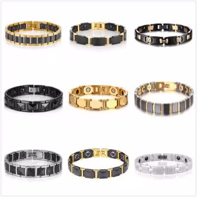 Bracciale benessere da uomo in titanio e ceramica con germanio e anioni