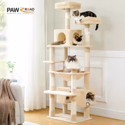 Multi-Level Large Cat Tree with Sisal-Covered Scratching Posts Cozy Condos Spacious Hammock Tall Cat Tower for Indoor Cat Toys 1