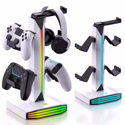 RGB Game Controller Holder Rack with 7 Light Modes, Headphone Stand 2 USB Charging and 1 Type-C for PS5/PS4/Xbox/Switch Pro 1