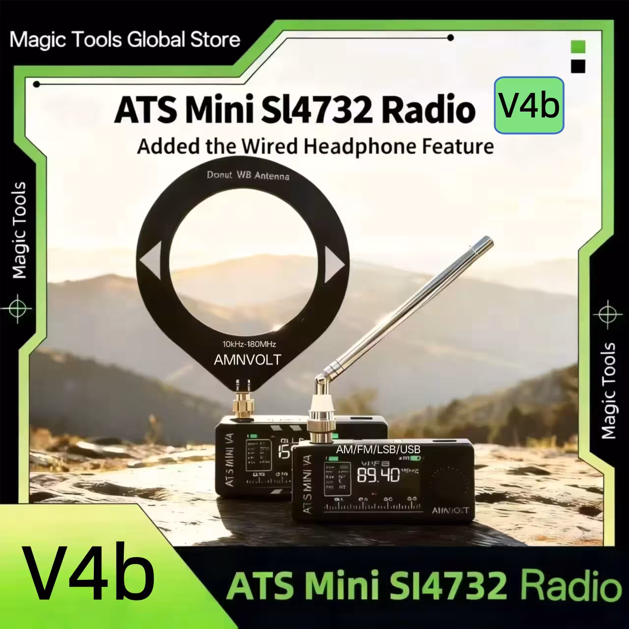 AMNVOLT V4B ATS MINI SI4732 DSP radijo imtuvas FM AM SSB LSB su laidinių ausinių funkcija