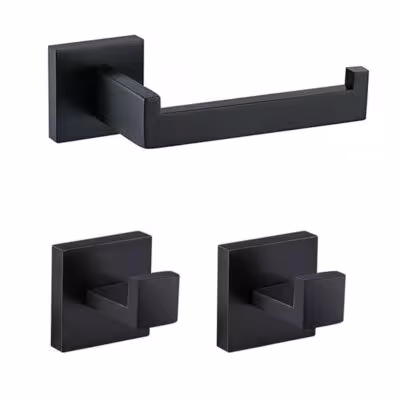 Bathroom Hardware Set Matte Black SUS304 Stainless Steel Toilet Paper Holder Robe Hook Towel Bar Modern Square Wall Mount 1