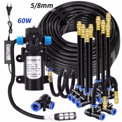 Garden 5/8mm PE Hose Sprayer Kit W/60W Self-priming Pump 20cm Universal Brass Nozzle Misting Watering System for Gazebo Plants 1