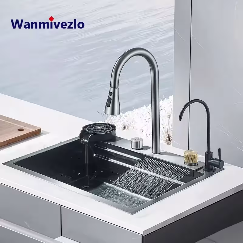 kitchen sink with waterfall effect