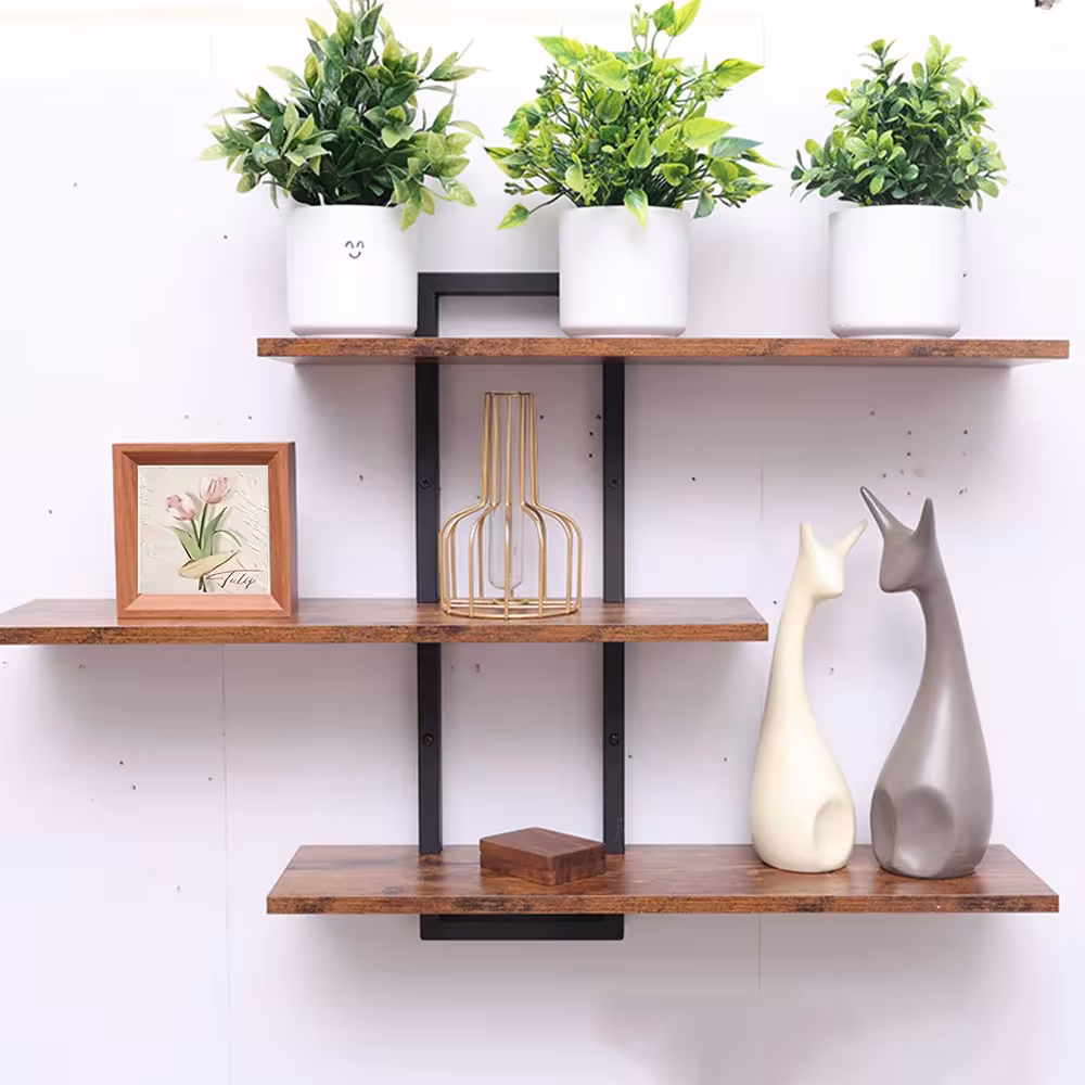 Estante de madera de 3 niveles para pared, estante de almacenamiento para pared para baño, sala de estar, dormitorio