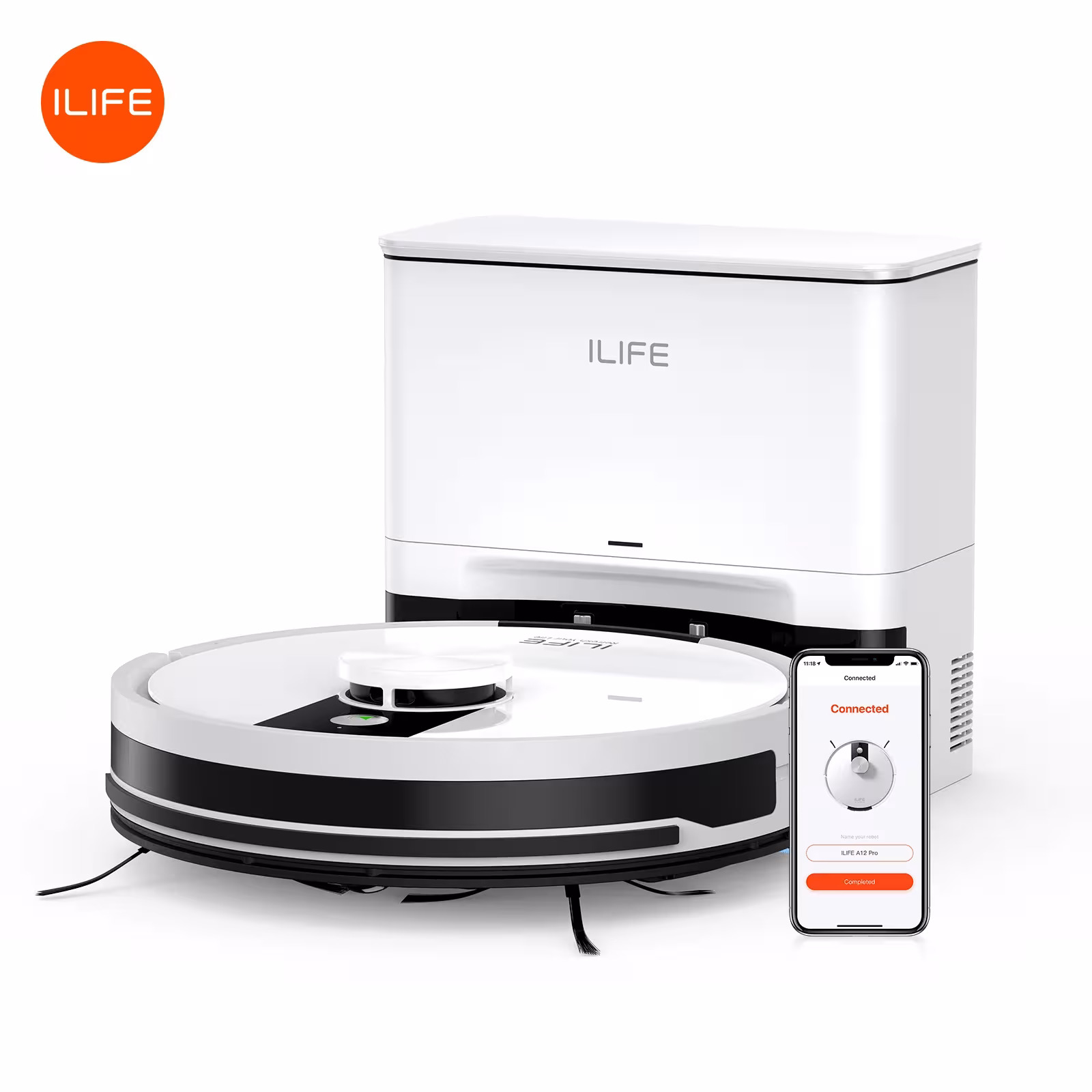 ILIFE A12 Pro robotas dulkių siurblys su šluostymo funkcija, LIDAR navigacija, savaiminiu ištuštinimu ir 3000Pa siurbimo galia