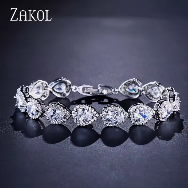 Elegante bracciale in zircone per donna con ciondolo a forma di lacrima, regalo per gioielli da matrimonio