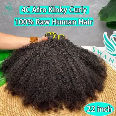 4C Afro Kinky Curly Raw Virgin 100% Human Hair Bundles Double Weft #1B Natural Black Soft Human Hair Weave Bundle Hair 1/3/4PCS 1