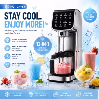 IcyTreat Ice Cream Maker 1.5L/57oz No Ice Needed Household Slushie Machine with 12 Preset Programs BPA-Free Frozen Drink Maker for Gelato Sorbet Milkshake Yogurt with Tritan Tubs Scoop Towel & Recipe Book 1
