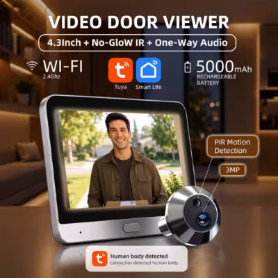 Tuya Smart 3MP 140° Wide View Angle Mini Digital Peephole Eye Viewer WiFi IR PIR Detection Doorbell Door Camera Alexa Google 1