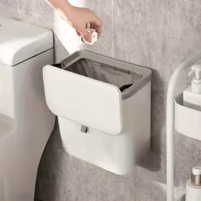 Effortless Cleanup Space-Saving White Wall-Mounted Trash Bin for Kitchen - Durable Plastic, Multi-Functional Garbage Storage 1