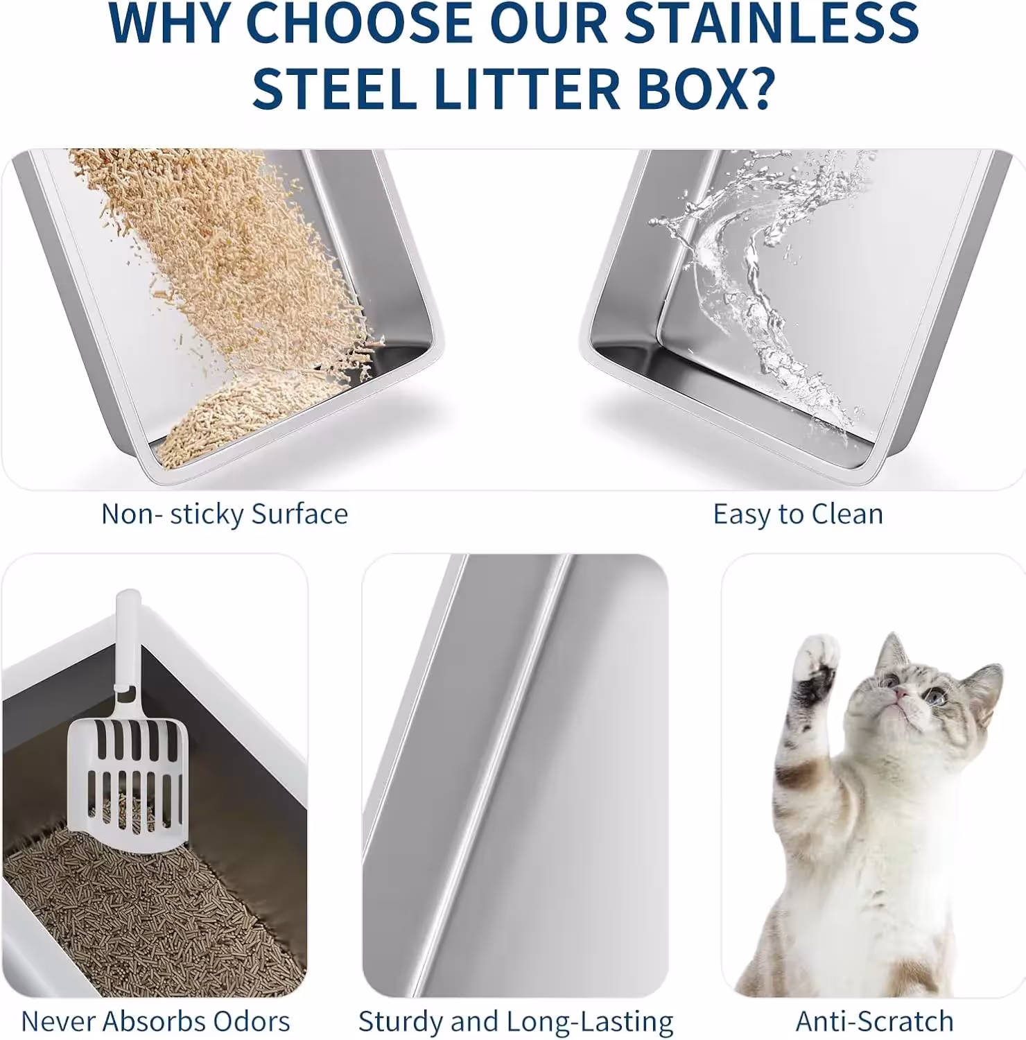 bac à litière pour chats en acier inoxydable