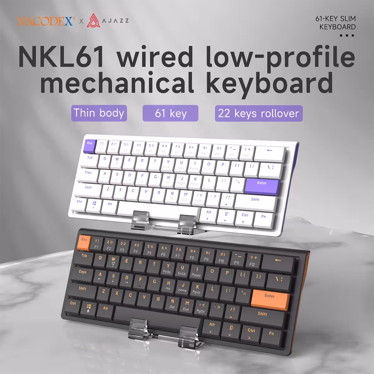 Clavier de jeu mécanique filaire AJAZZ NKL61, 61 touches, switch rouge, hot-swap, personnalisable