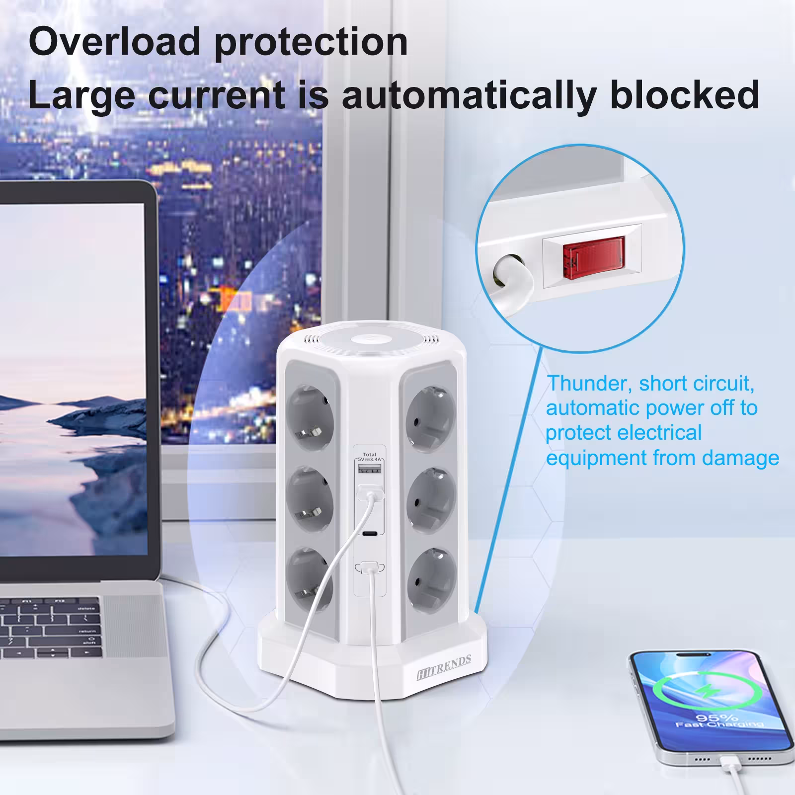 Extension cord with overvoltage protection
