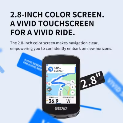 GEOID CC700 Pro GPS bike computer with a 2.8-inch touchscreen display and navigation.