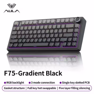 AULA F75 Gaming Mechanical Keyboard RGB Customized 75% Layout Side-engraving Gasket Mounted 80keys PBT Gradient Keycaps Keyboard 1
