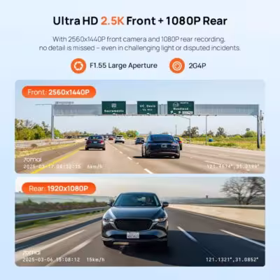 70mai Dash Cam A410 True 2.5K HDR Dual-Channel Supported F1.55 Aperture GPS 24H Parking Max 256GB Car DVR 70mai A410 70mai A400 2