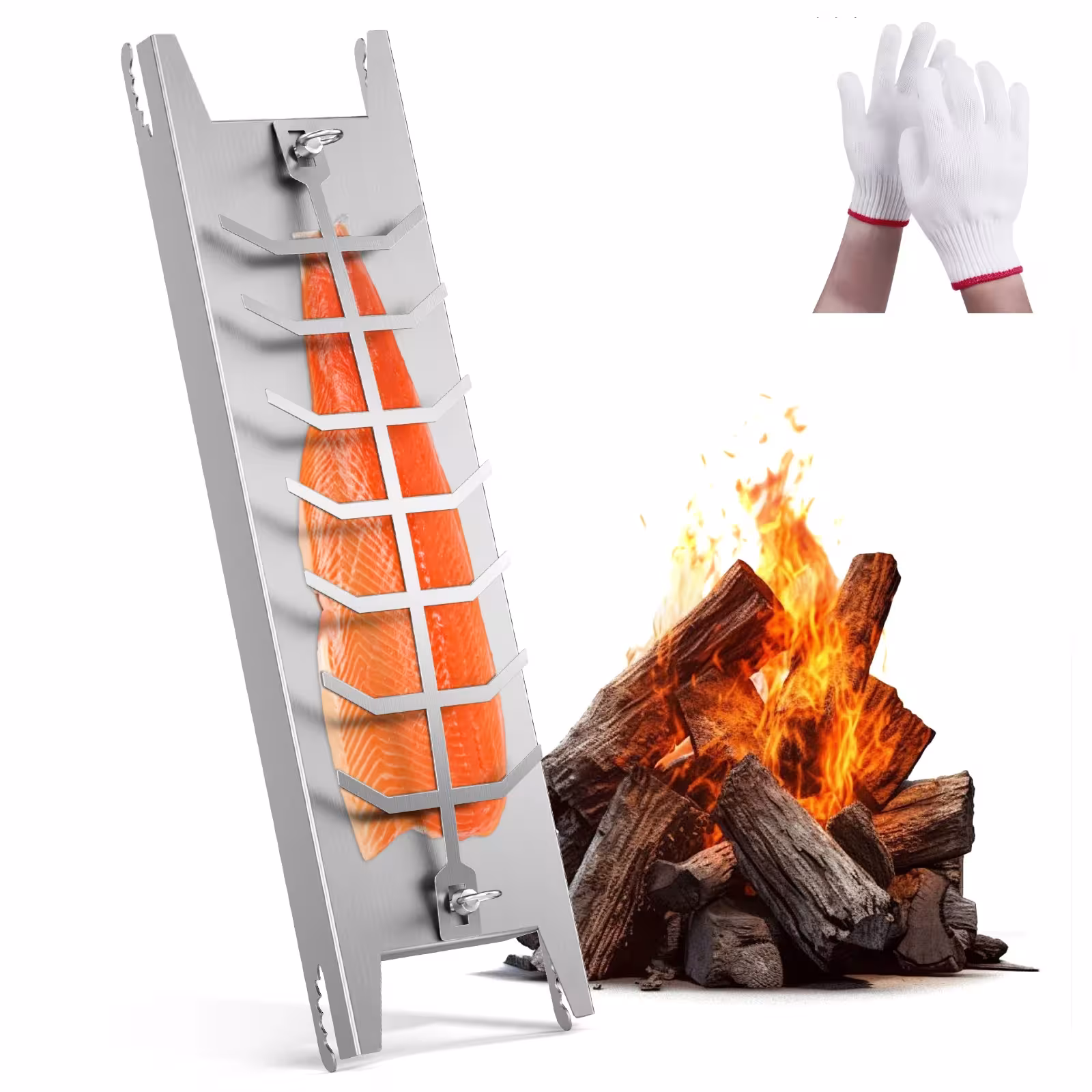 Plancha de acero inoxidable para cocinar salmón, 180°, 59,5 cm, apta para parrillas y barbacoas