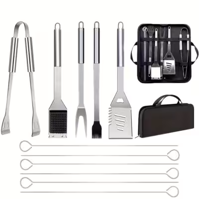 12Pcs Stainless Steel BBQ Grilling Accessories Set,, flatware serving utensil set,Portable Practical Grill Tools Utensils Kit wi 1