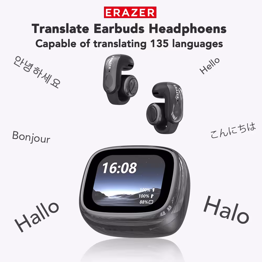 Wireless translator headphones ERAZER XF28 Bluetooth 6.0 with an open-type design and an app
