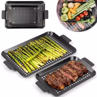 2PCS Grill Pan, Grill Topper for Outdoor Grill, Non-stick Enamel Coating Grill Topper Suitable for Camping, Picnic, Party 1