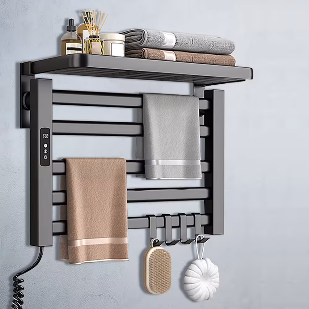 Sèche-serviettes électrique avec écran numérique, contrôle de la température et du temps, aluminium