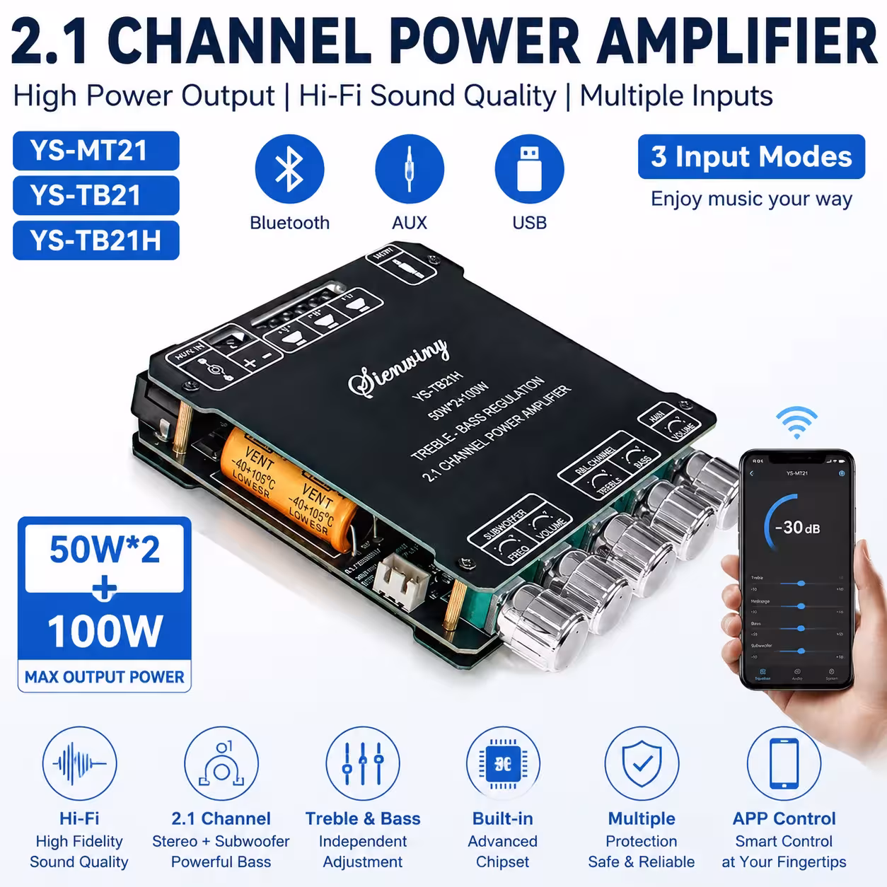 Placa amplificadora Bluetooth de 2.1 canales