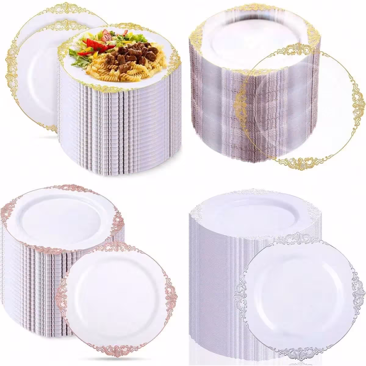 assiettes transparentes dorées