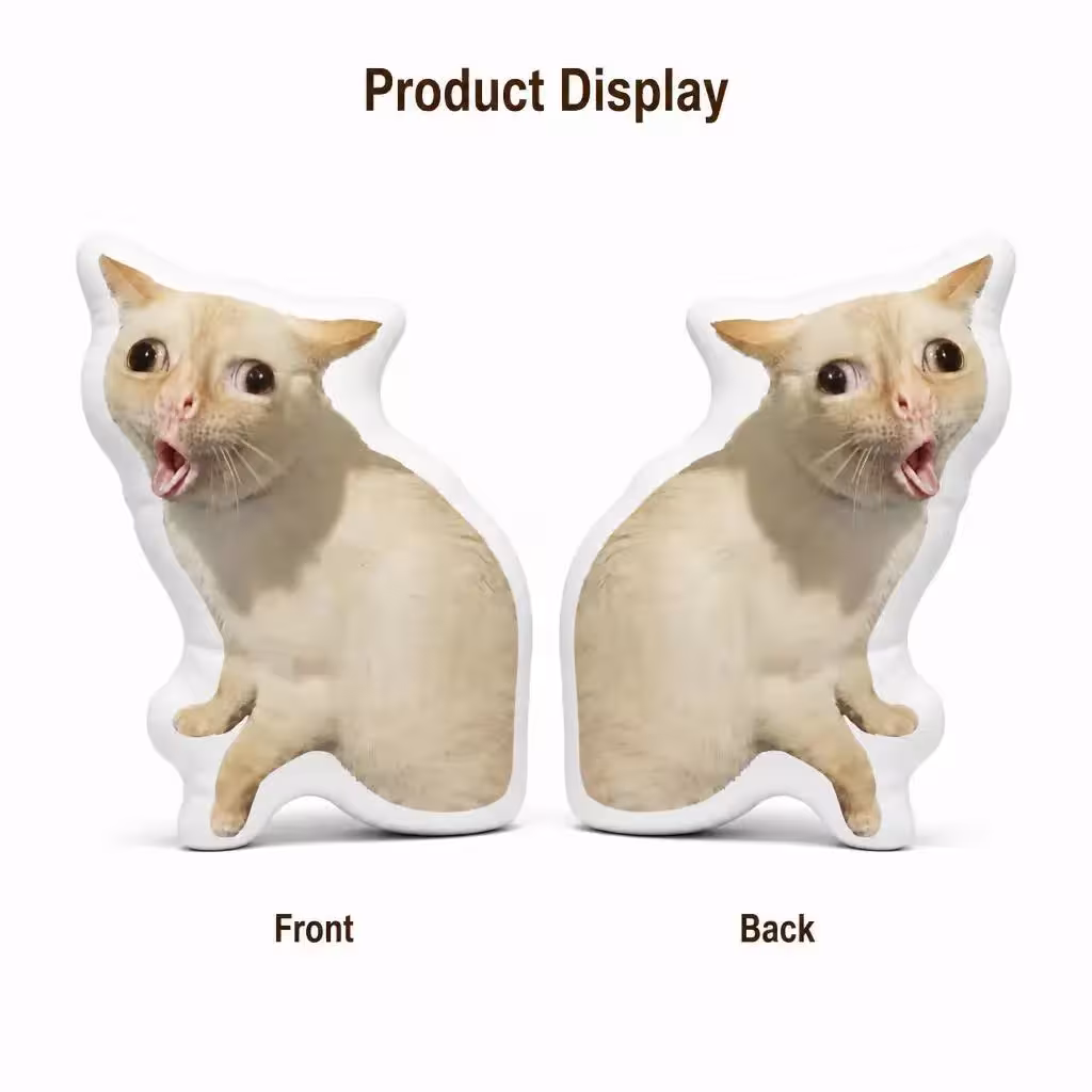 almohada con forma de gato sorprendido