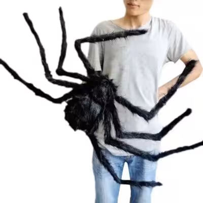 Grande araignée décorative pour Halloween, yeux rouges, pattes articulées, accessoire réaliste