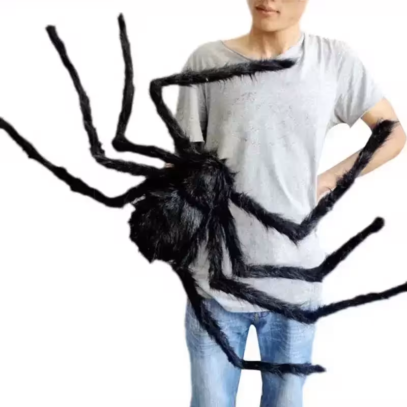 Grande araignée décorative pour Halloween, yeux rouges, pattes articulées, accessoire réaliste