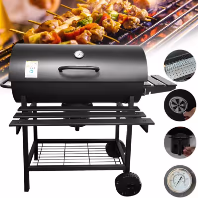 BBQ Grill with Thermometer Barbecue Stove wheels Grill Cart Camping,Garden Grill with Lid Picnic Multi-function Barbecue Stove 1