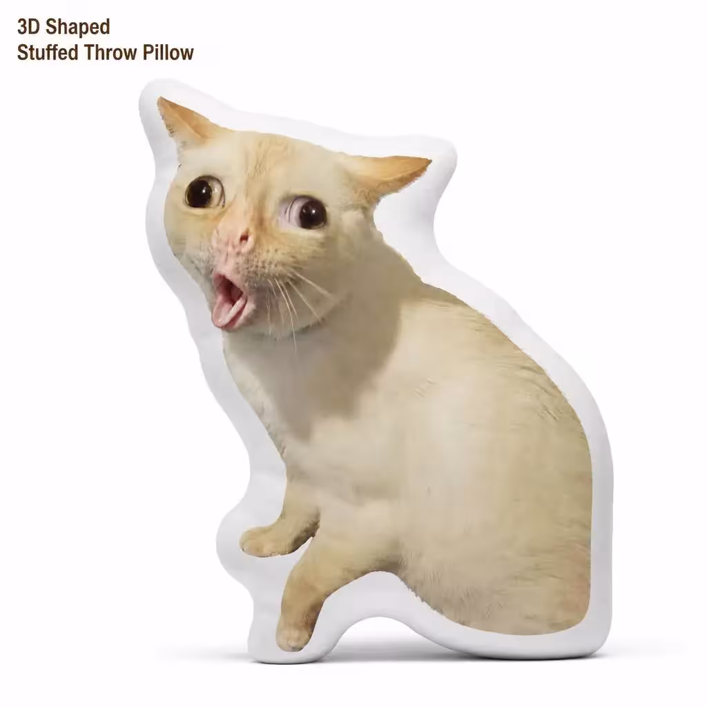 almohada con forma de gato sorprendido