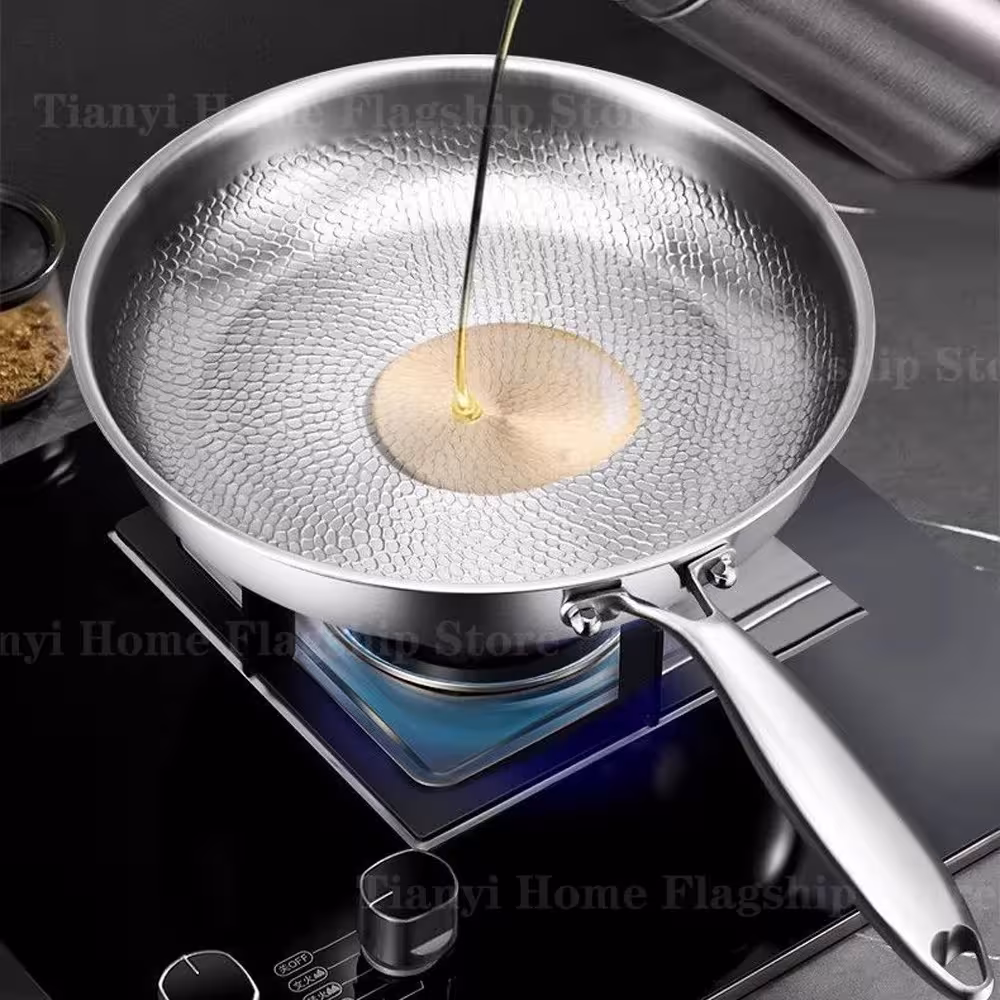 Titanium stainless steel frying pan 22/24/26/28/30cm with non-stick coating, for induction cooktops.