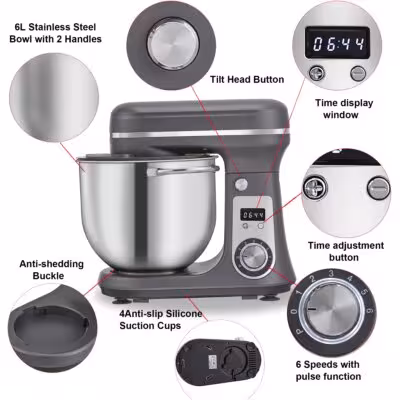 BioloMix 1200W 6L Kitchen Stand Mixer With Quiet DC Motor, 6-Speed, for Blending, Whisking, and Kneading 1