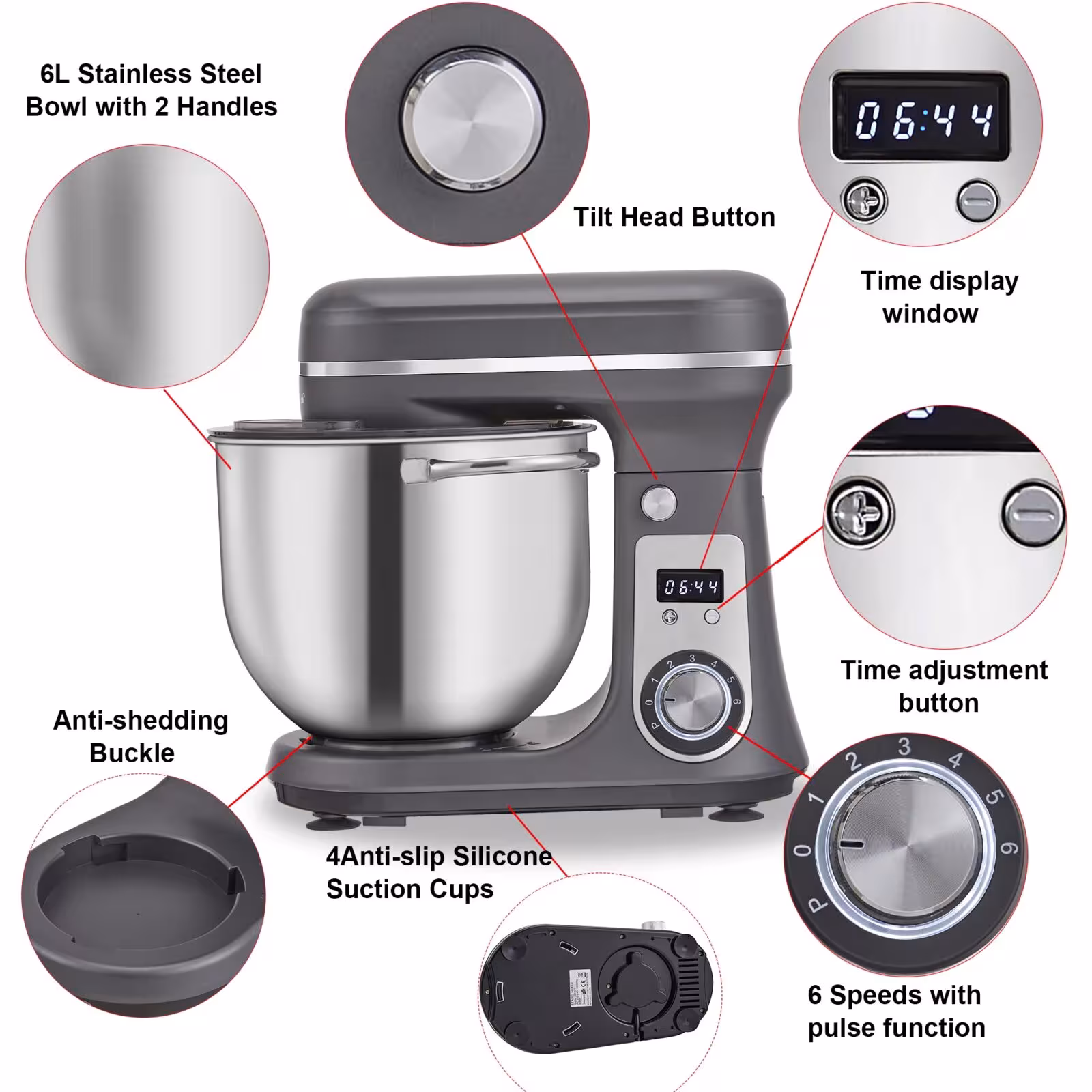 Frullatore da cucina BioloMix 1200W 6L con motore DC silenzioso, 6 velocità