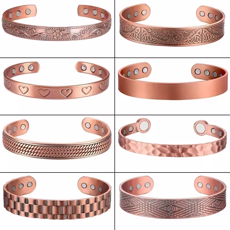 Bracciale magnetico in rame puro per uomo e donna, taglia regolabile, per alleviare i dolori articolari