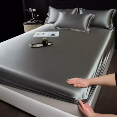 Solid Color Fashion Satin Fitted Sheet Rayon Mattress Cover with Elastic Band Bed Sheet for Bedding 140x200 160x200 1