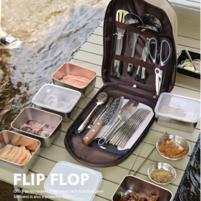 Outdoor Camping BBQ Cooking Gear Backpack Set - All-in-One Portable Kitchen with Great Looks And Practical Design 1