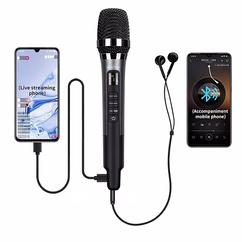 Microfono portatile con scheda audio, effetti e riduzione del rumore, da collegare al telefono