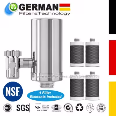 1200 Gallons Stainless Steel Water Filter for Sink Faucet, Removes Chlorine, Lead, Scale, Sediments, Bad Taste and More 1