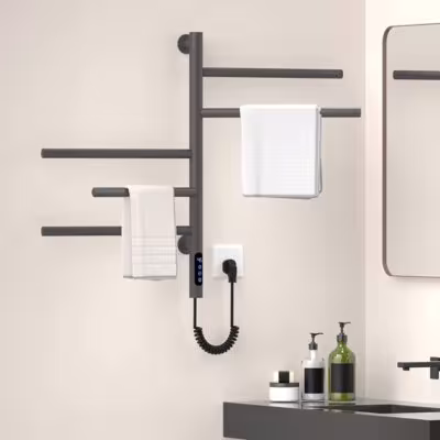 【Local Stock】Heated Electric Rotatable Towel Rack Touch Temperature Time Control Stainless Steel Towel Warmer Wall Mounted 1